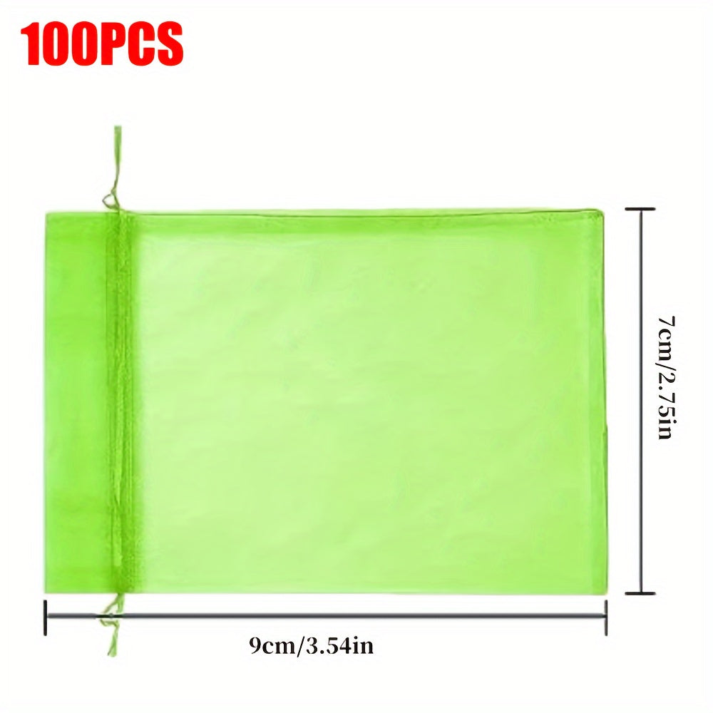 Lightweight Green Fruit Protection Bags 100 Pack with Drawstring Closure