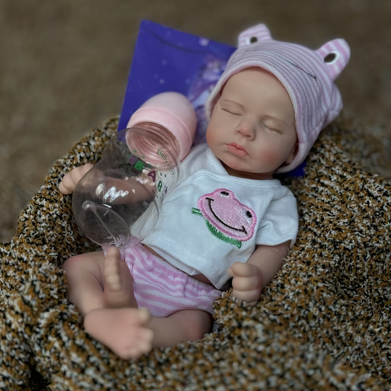 Reborn Doll 33cm Silicone Waterproof Openable Mouth Feeding Accessory Pink Outfit for Kids