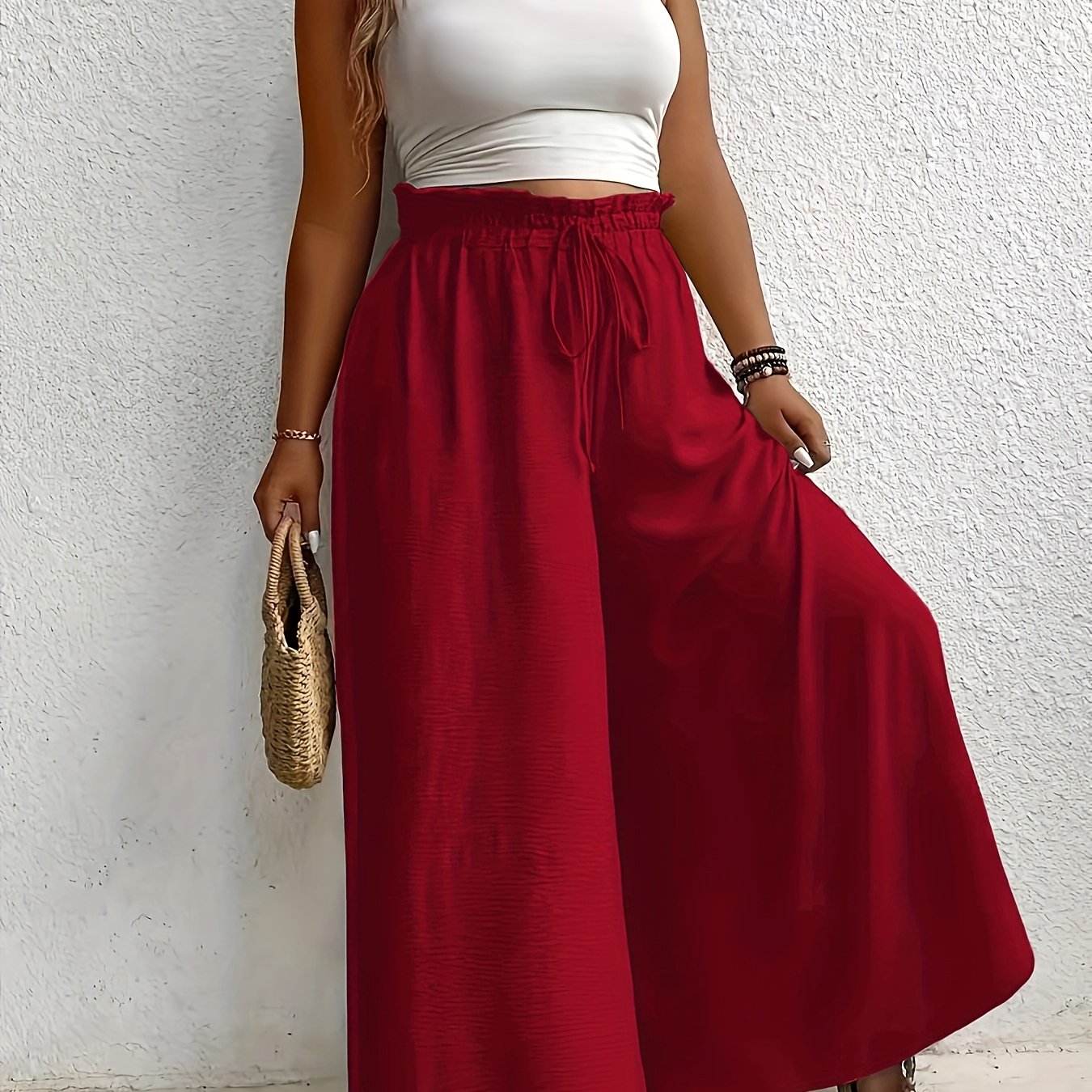 Women’s Wide-Leg Skirt Pants Beige High-Waisted Casual Spring Summer Fall