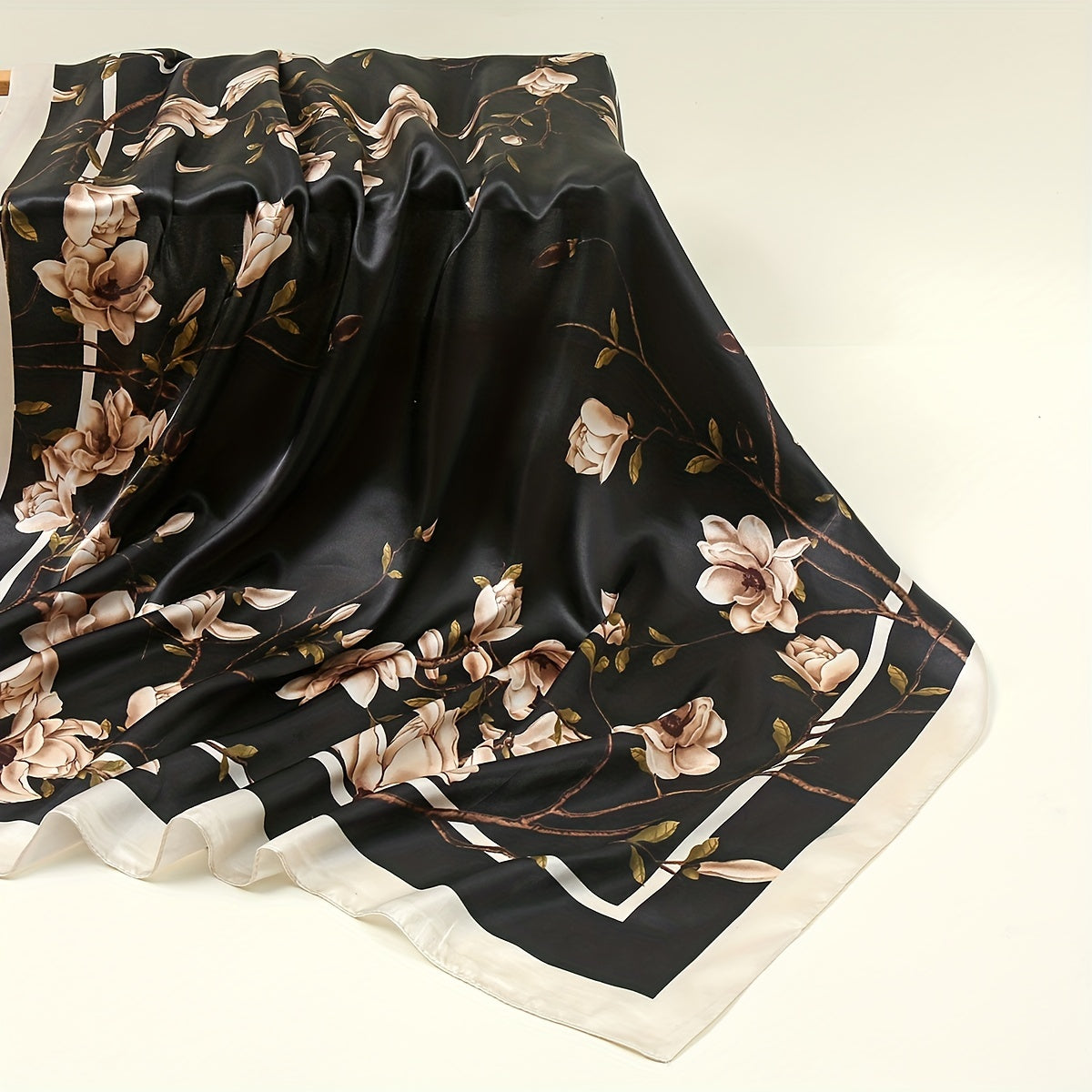Винтажные сатиновые повязки на голову для женщин, принт магнолия, квадратный шарф-невершитель, 89,92 см