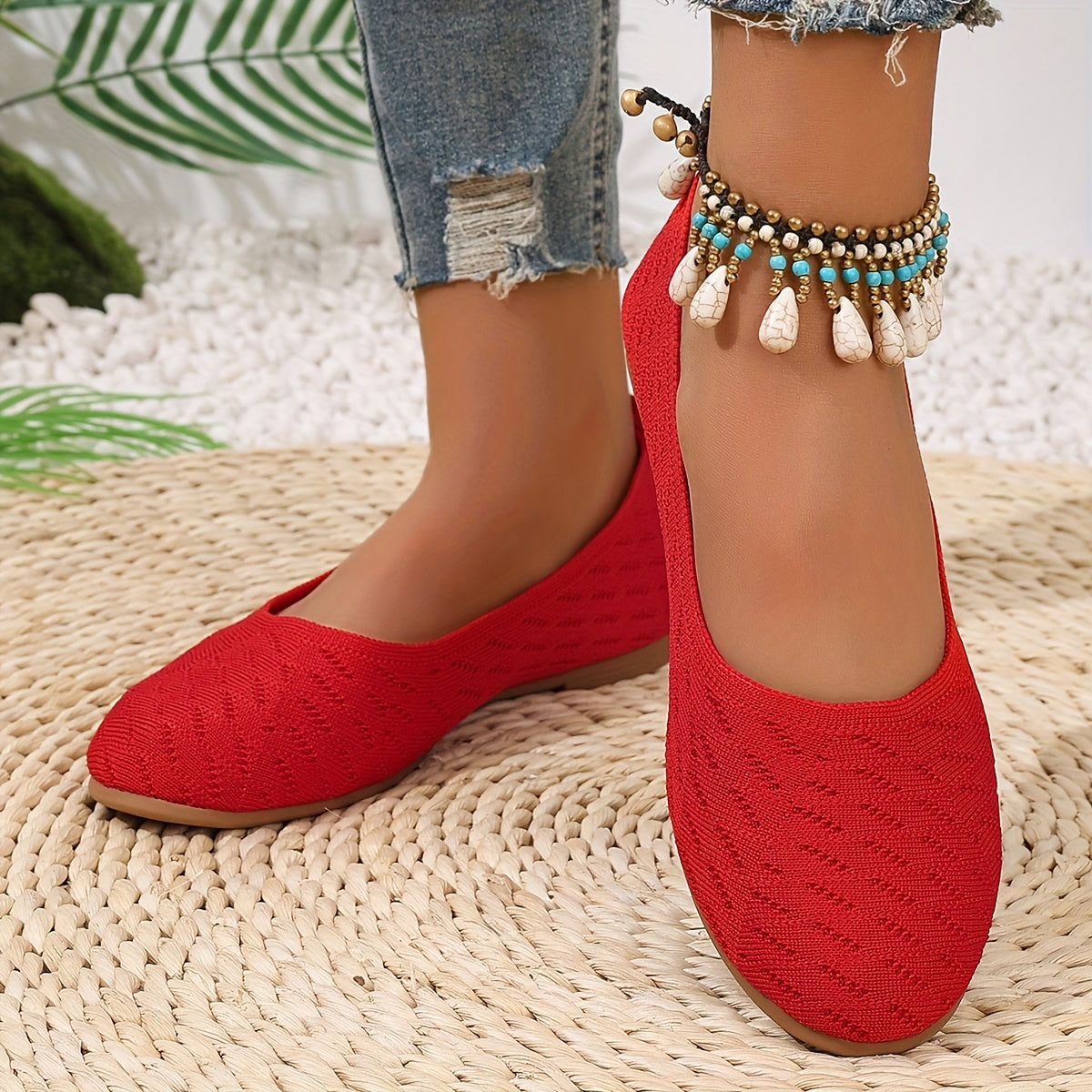 Women's Slip-On Ballet Flats Breathable Mesh Casual Shoes in Black Red Navy Green