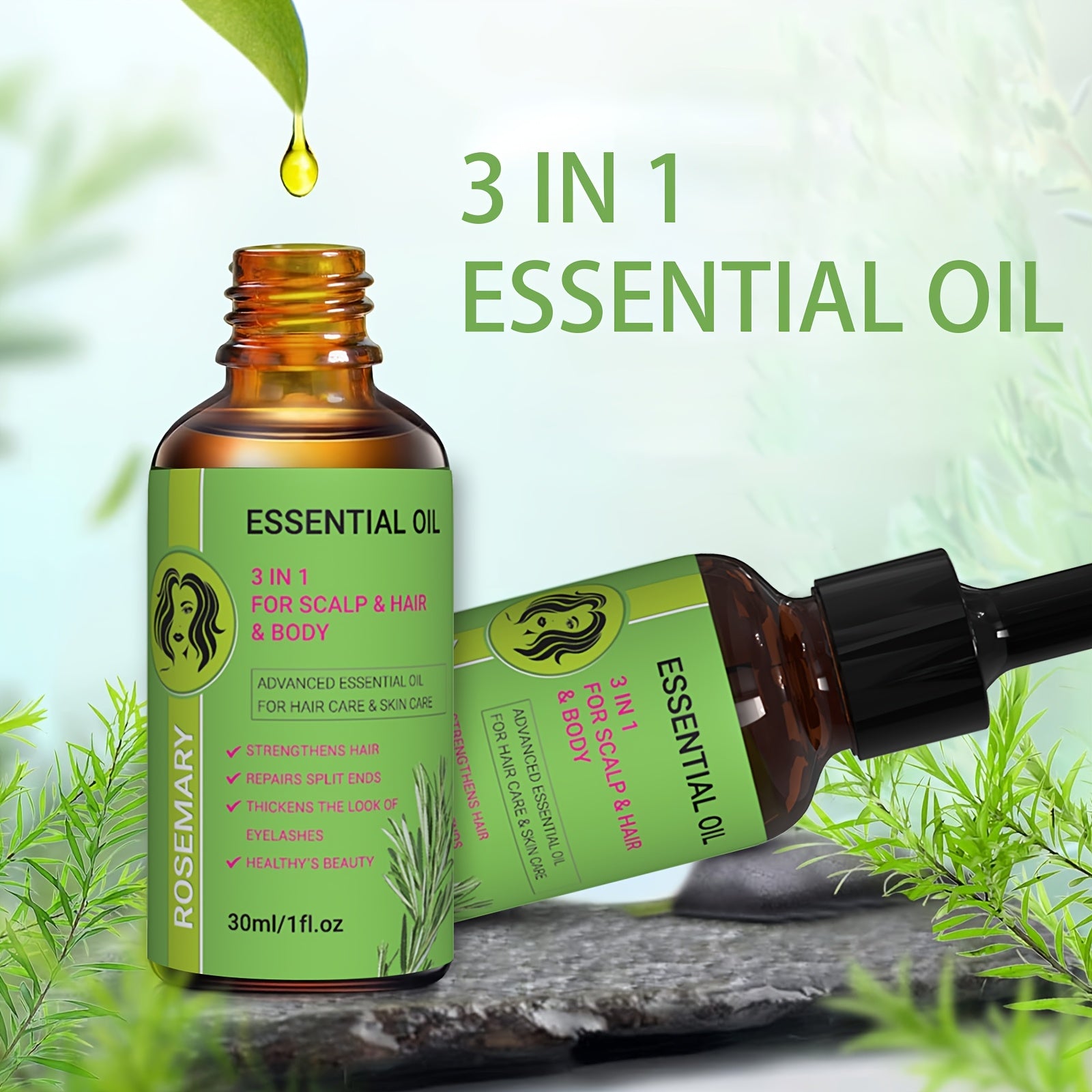 Unisex Natural Rosemary Oil 3-in-1 Hair, Scalp, Body Moisturizer