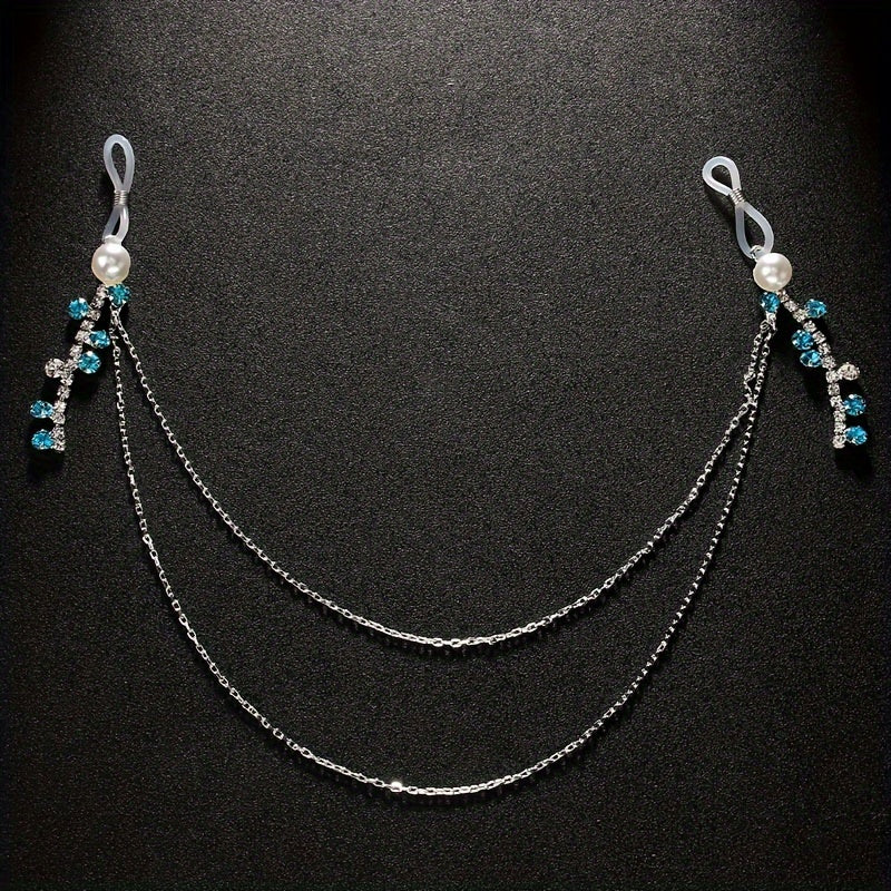 Элегантная синяя цепочка для тела с кисточками из страз и перламутровыми сосками для ночного клуба