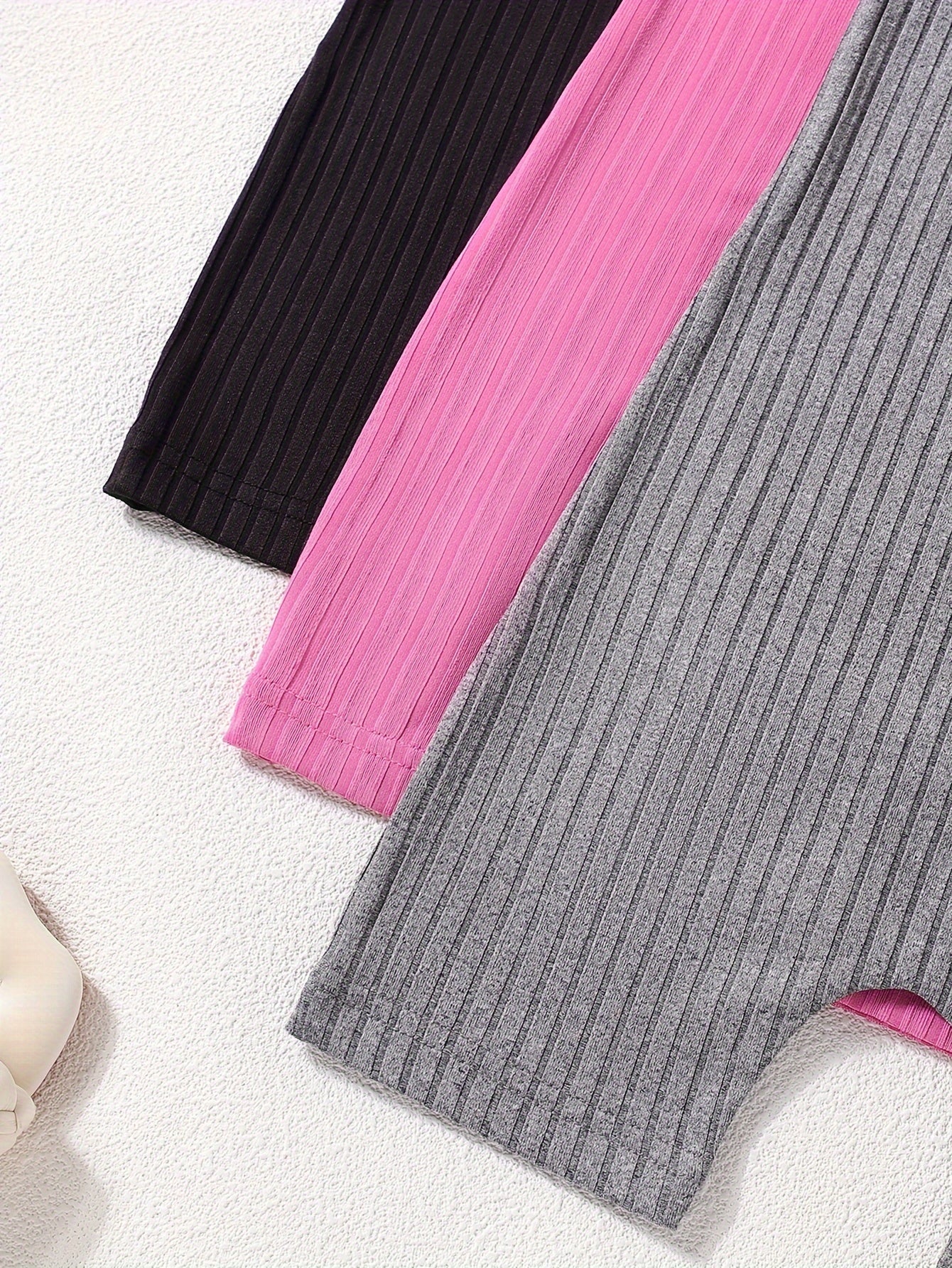 Летний комбинезон с рифлёной бретелью для девочек, 3 шт., однотонные цвета, повседневный уличный стиль