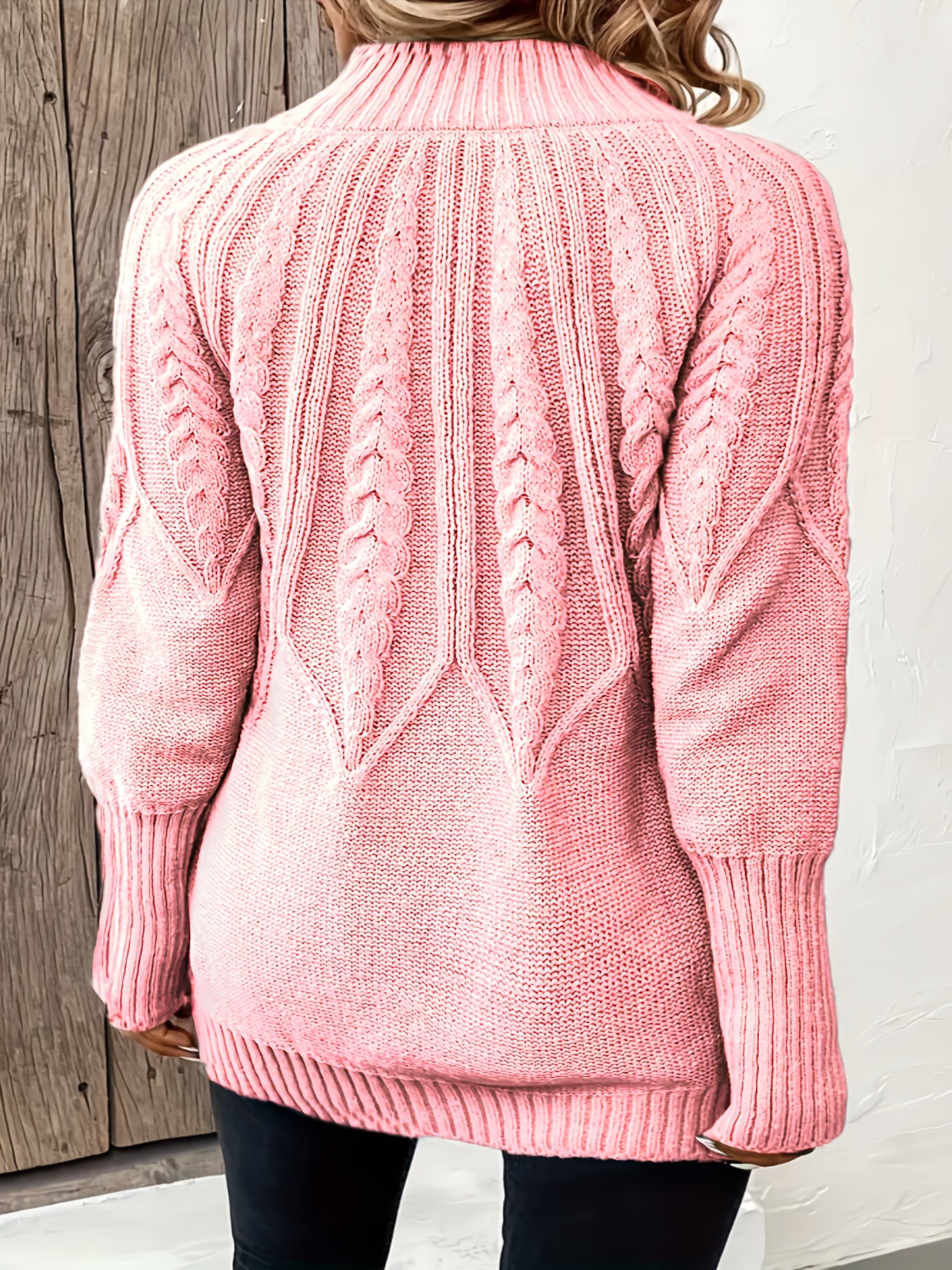 Plus Size Women's Red Cozy Long Sleeve Stand Collar Sweater