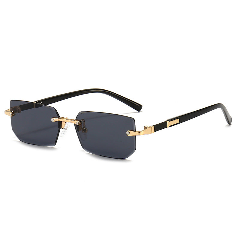 Square Rimless Vintage Sunglasses with Gold Frame and Black Lenses for Hip Hop Style