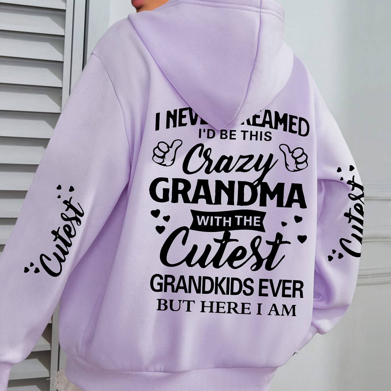 Толстовка с крупным принтом букв Plus Size Crazy для женщин, с длинными рукавами, повседневная, с капюшоном и карманами на шнурке