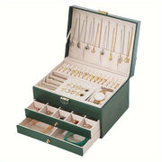 Leather Jewelry Box with Lockable Compartments and Velvet Interior for Home Storage
