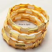 Jewelry Cuff Set with Copper Bamboo Design Yellow Finish for Women Set of 2