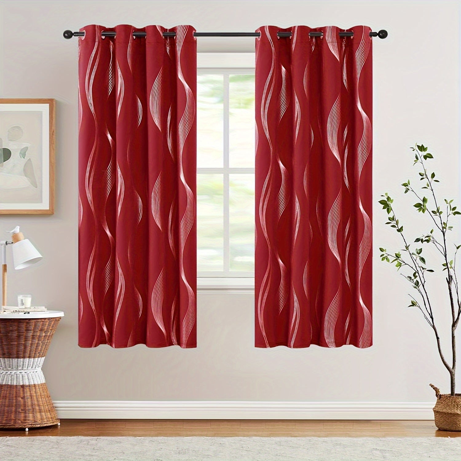 Contemporary Blackout Curtains 2 Pieces Woven Polyester Grommet Top Room Darkening