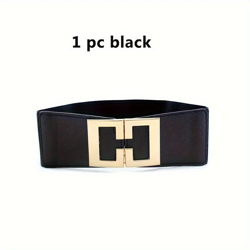 Women's Casual Coat Dress with Elastic Waistband and Gold Buckle