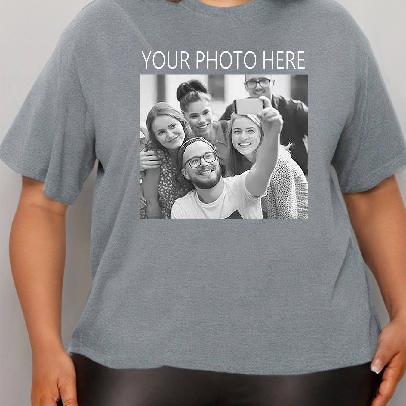 Plus Size Women's Cotton T-Shirt Short Sleeve Custom Photo Black Casual Top