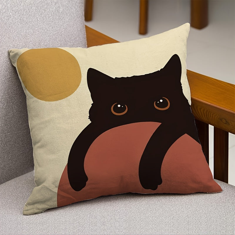 Black Cat Throw Pillow Cover 44.96x44.96cm Modern Farmhouse Decorative Cushion Case with Zipper Machine Washable