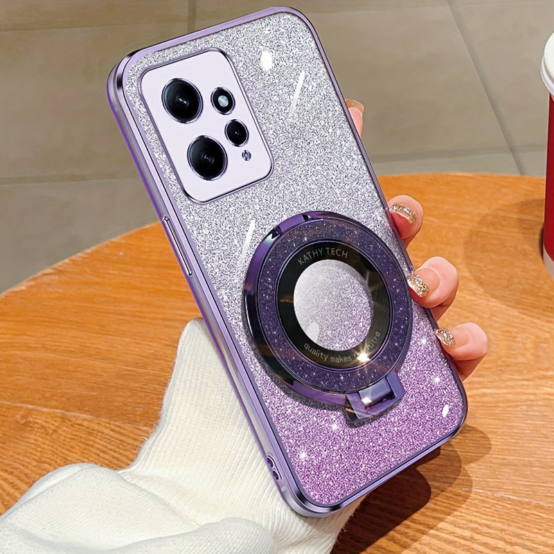 Magnetic Suction Phone Case for Redmi Series with Gradient Flash Powder Shockproof TPU