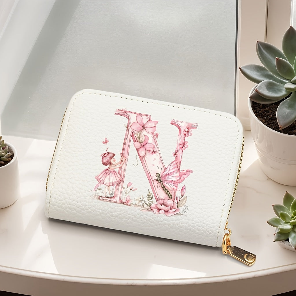 Tarjetero de mujer de cuero sintético, estilo acordeón delgado, con cierre de cremallera para monedas