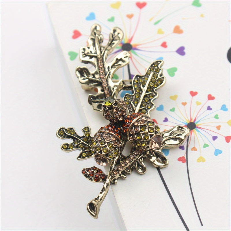 Rangli shisha bargi bilan emalli brosh, vintage ilhomlantirilgan lychee shoxchasi uchun palto pinlari