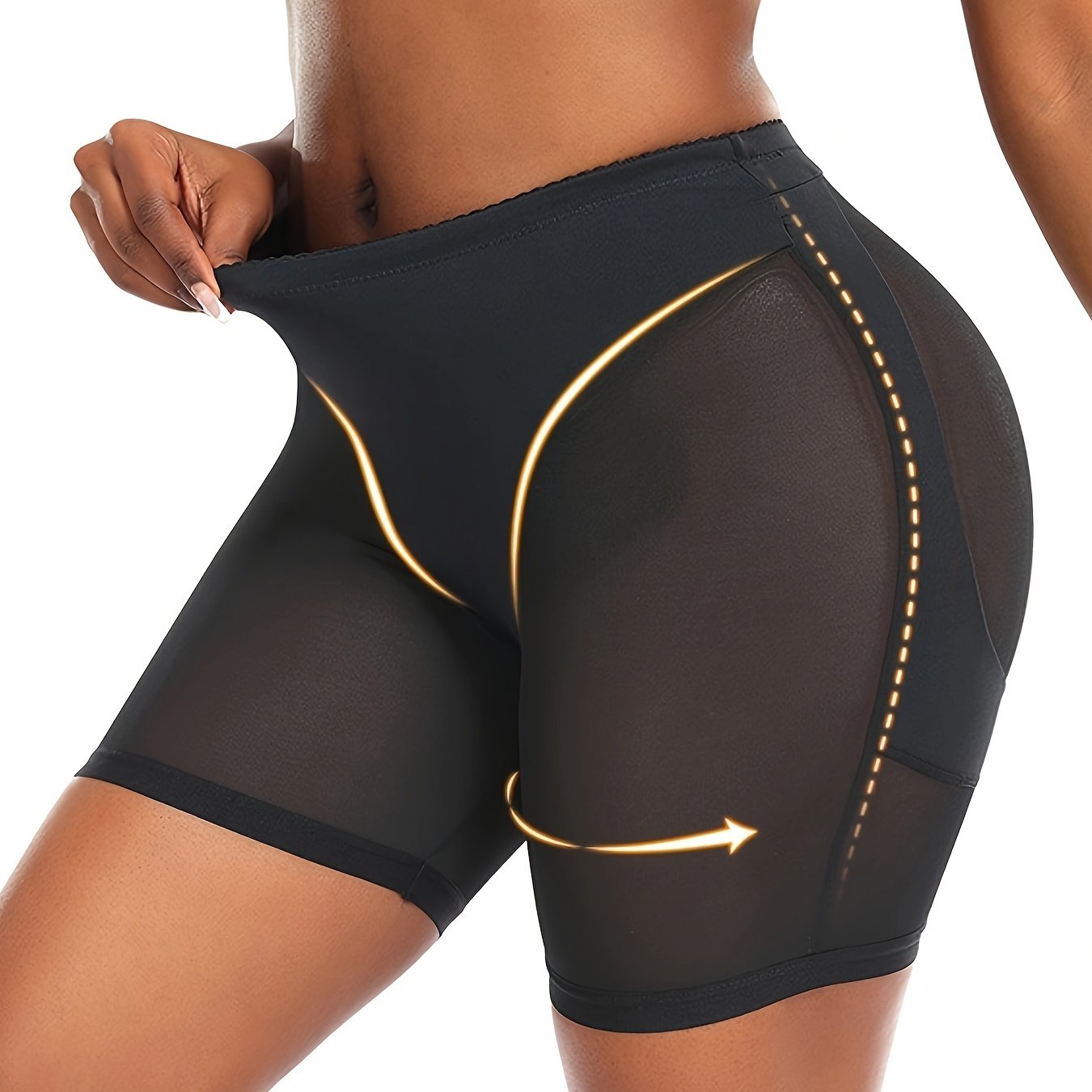 Black High-Waist Shapewear Shorts Tummy Control Mesh Panels Elastane Polyester