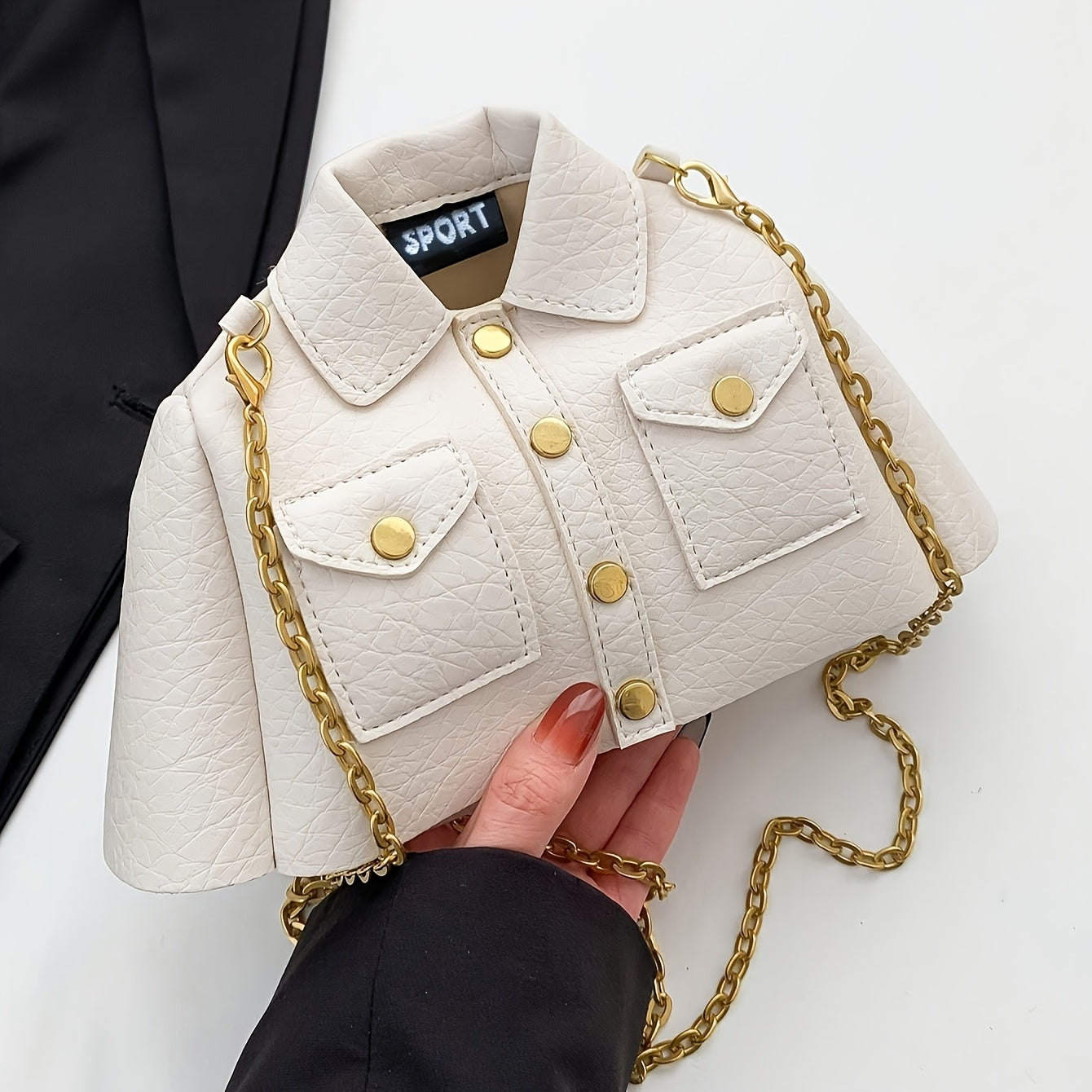 Women's Faux Leather Crossbody Bag with Metal Chain Strap and Mobile Phone Pouch