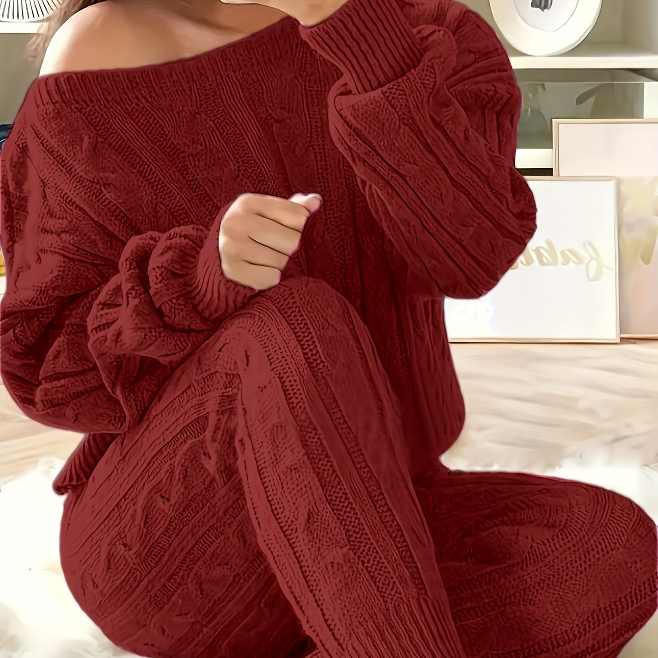 Plus Size Women Casual Sweater Pants Two-Piece Set Grey Large