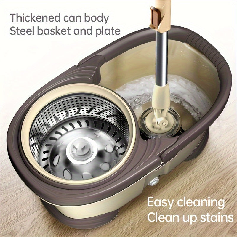 Conjunto de cubo de fregona giratoria automática con cabezales de repuesto para suelos de madera