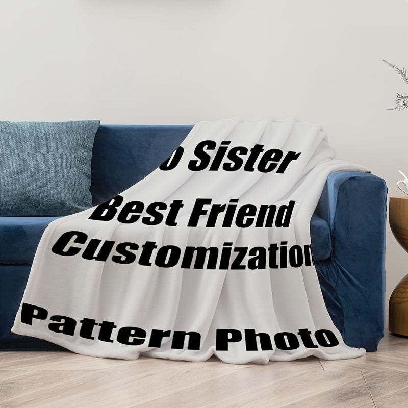 Personalized Flannel Fleece Blanket Reversible Digital Print Photo Geometric Pattern