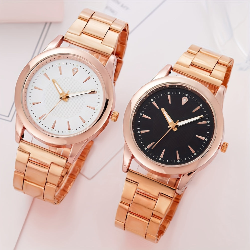 Ladies' Gold Quartz Watch Set with 2 Pieces Elegant Classic Accessories