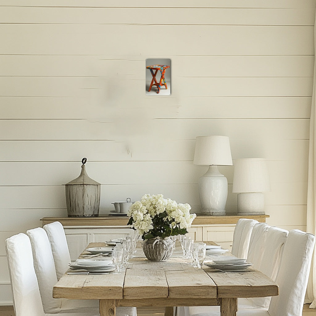 Pop Art-ga bag'ishlangan alyuminiy egiluvchan stol, devorga osish uchun kvadrat dizayn, ko'chma va ko'p maqsadli, oson sayohat va zamonaviy ko'rsatish uchun vertikal dizayn.