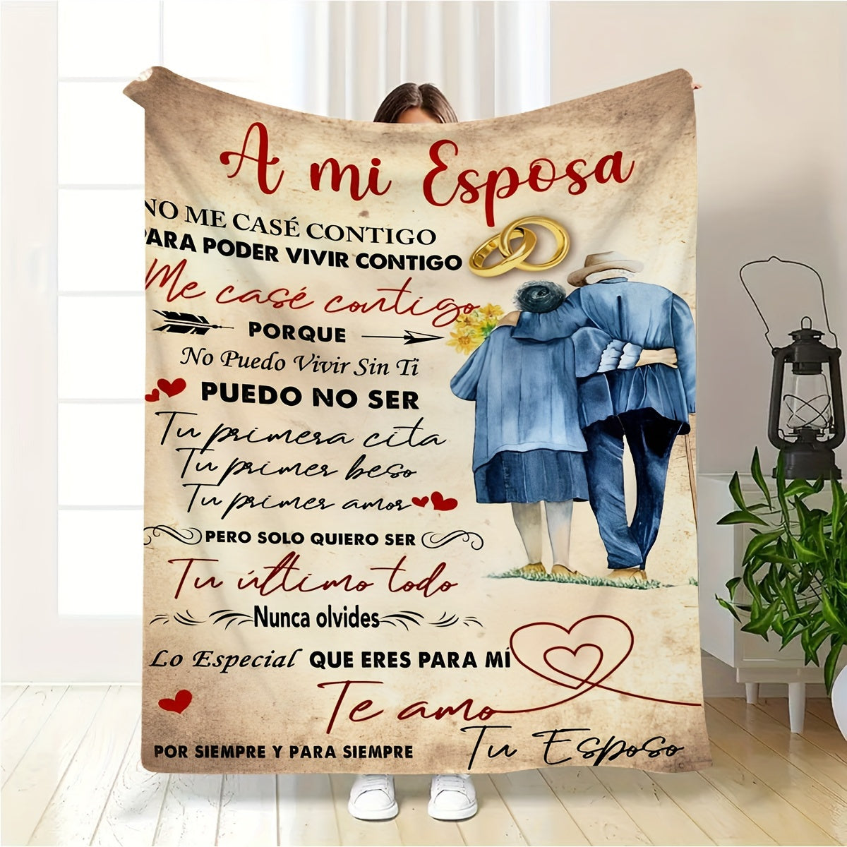 Customized Spanish Love Letter Throw Blanket Polyester Machine Washable All-Season
