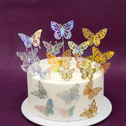 Set of 10 Gold and Silver Butterfly Cake Toppers Hollow Wall Stickers 3D Decorations