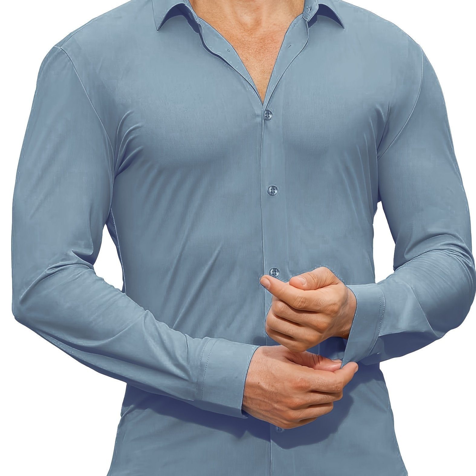 Men's Solid Color Woven Cotton Spandex Long Sleeve Shirt for Casual Wear