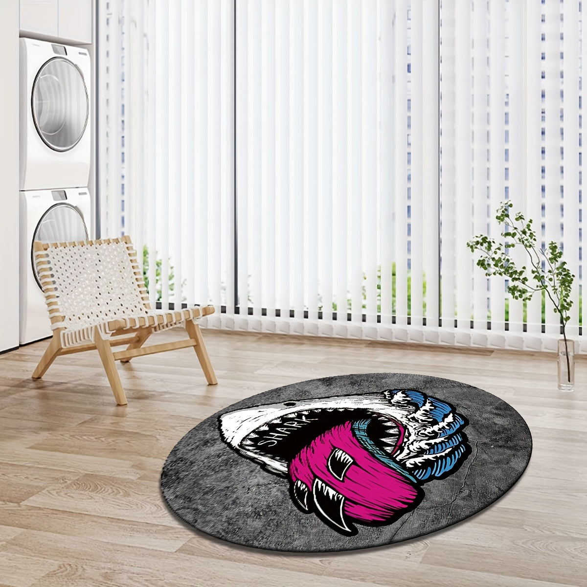 Коврик для пола с изображением акулы, круглый, мягкий, вязаный, нескользящий, из полиэстера, для использования в помещении, домашний декор