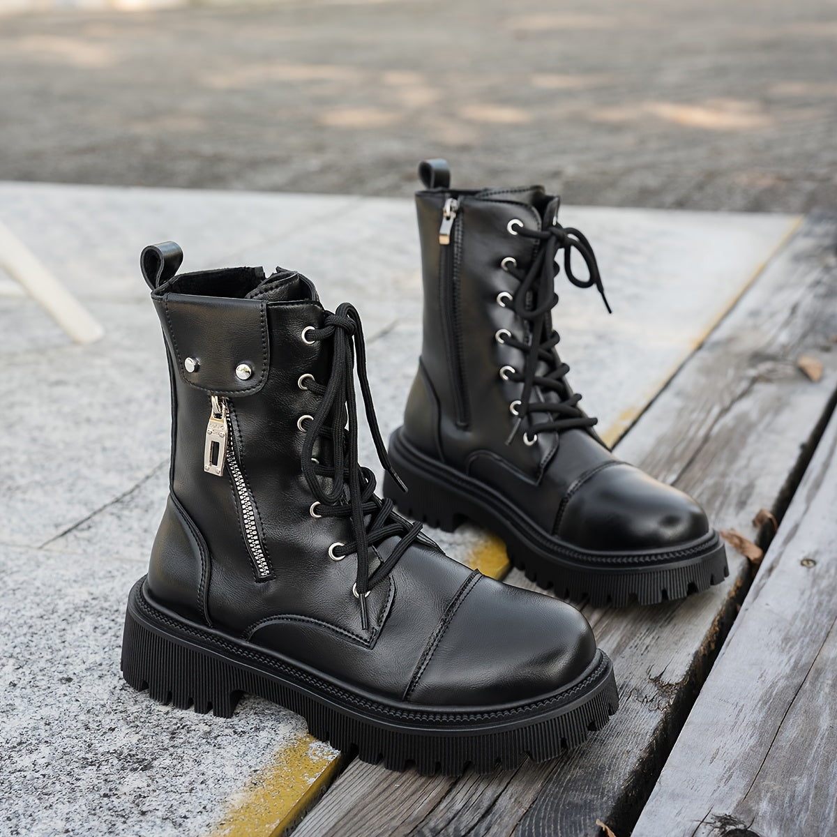 Women's Black Mid-Calf Dress Boots With Slip-Resistant Sole