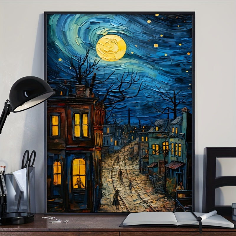 Starry Night Canvas Wall Art Print Oil Painting Reproduction Vertical Portrait Decor