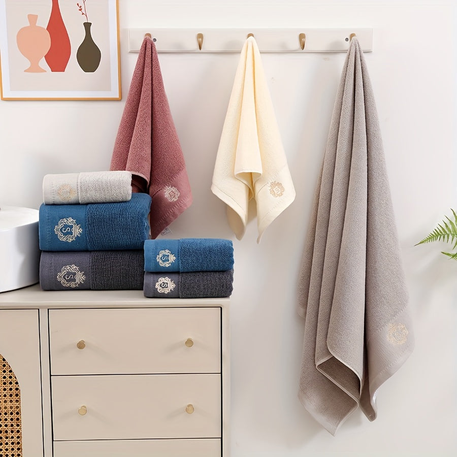 Juego de toallas de algodón con motivo bordado de personaje y corona, 450 GSM, suave y absorbente, regalo para baño