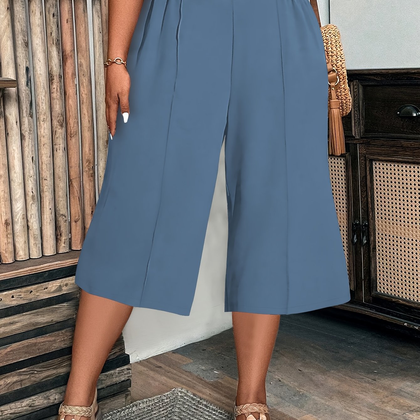 Women's Plus Size Bermuda Shorts Brown Woven Fabric Elastic Waist Straight Fit Summer Casual