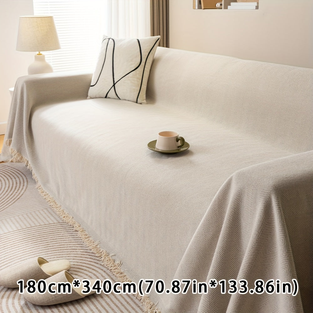 Chenille Sofa Cover with Herringbone Pattern Pet-Friendly Anti-Slip Dustproof Machine Washable Fits Armchair to 4-Seater Living Room