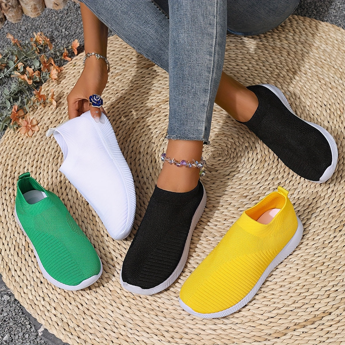 Women's Slip-On Casual Sneakers Breathable Fabric Lightweight EVA Shoes