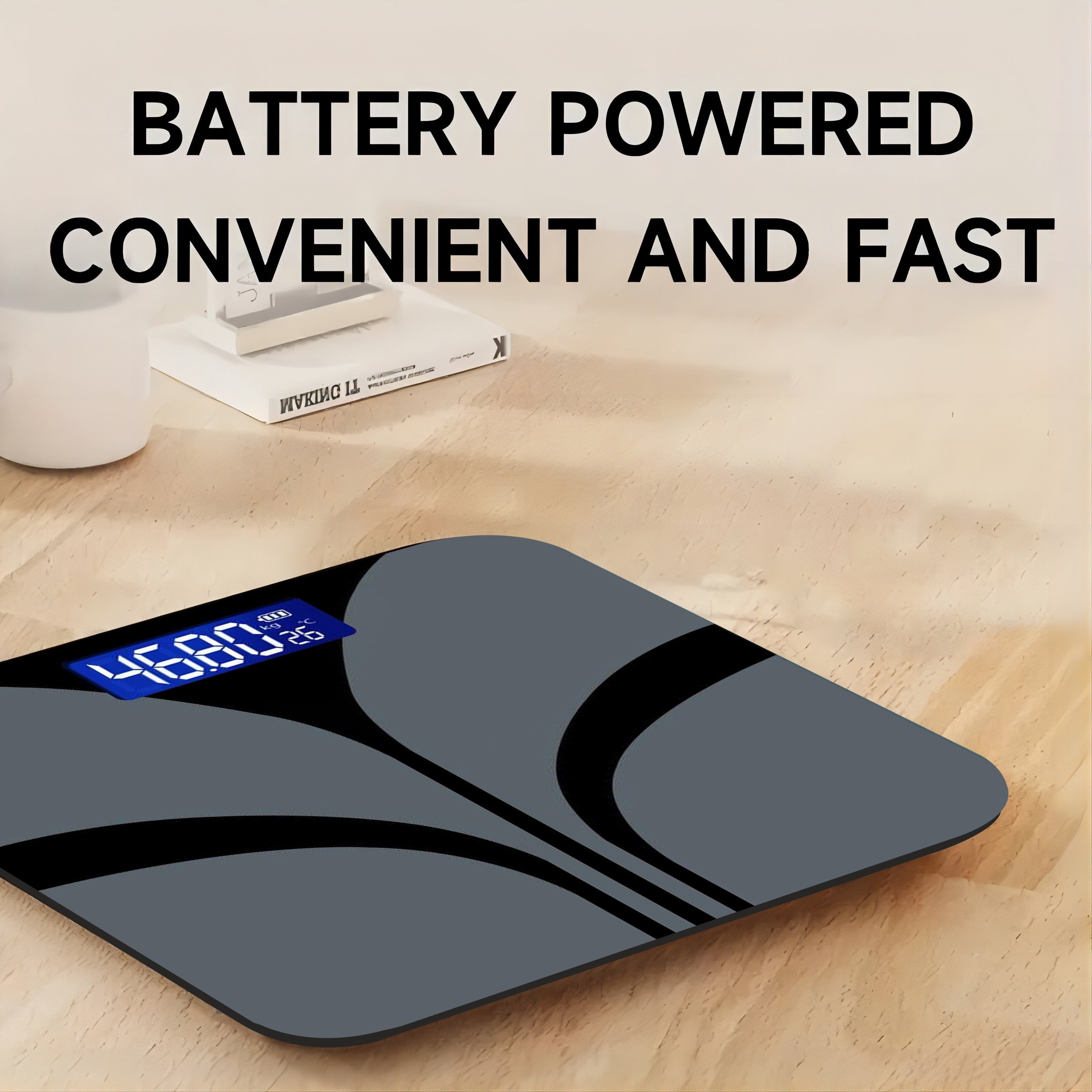 Черные умные весы с ЖК-дисплеем и измерением температуры для использования в ванной