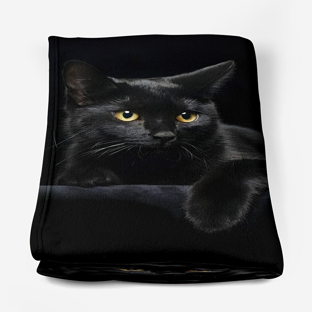 Cozy Flannel Blanket for Cat Lovers Black Cat Digital Print Soft Warm Gift