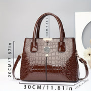 Women's Handbag Crocodile Pattern Large Capacity PU Shoulder Bag for Middle-Aged Mothers