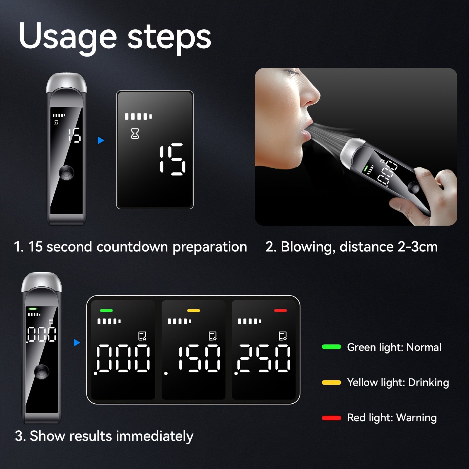 Rechargeable Professional Breathalyzer Alcohol Tester with USB Power and Accurate Results