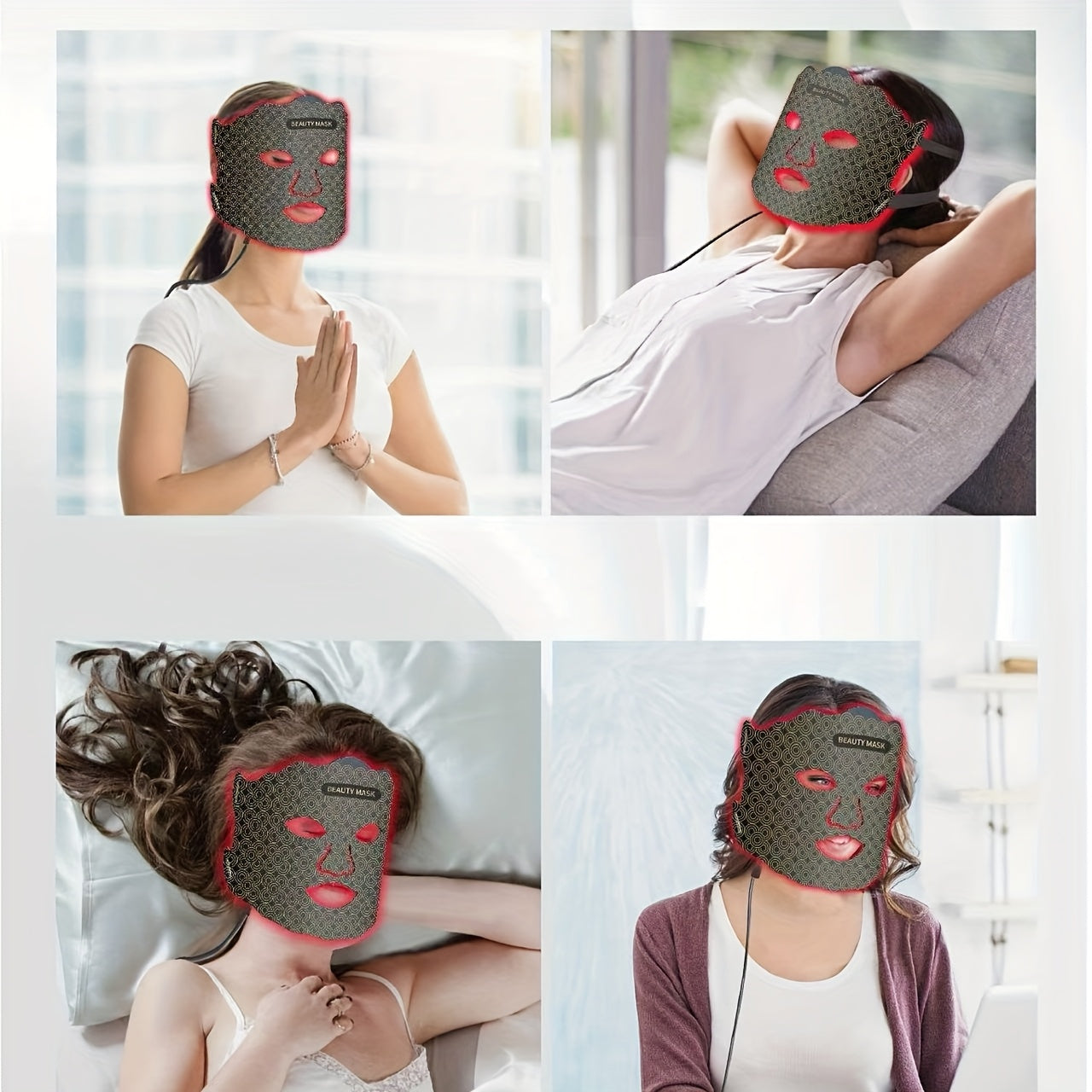 Handheld Facial Beauty Device with 7 Color Light Therapy and Strap Design