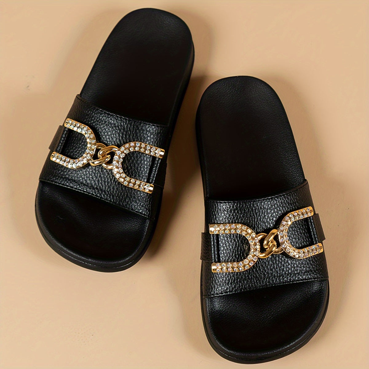 Women's Glittery Rhinestone Flat Slippers Open Toe Casual Memory Foam