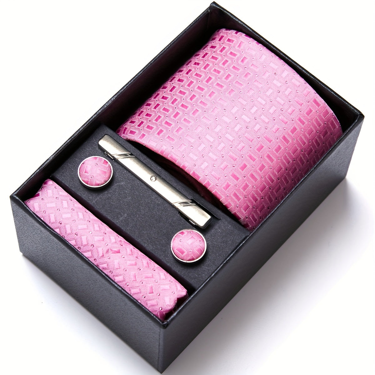 Men's Blue Tie Set with Pocket Square Cufflinks and Tie Clip for Weddings and Occasions