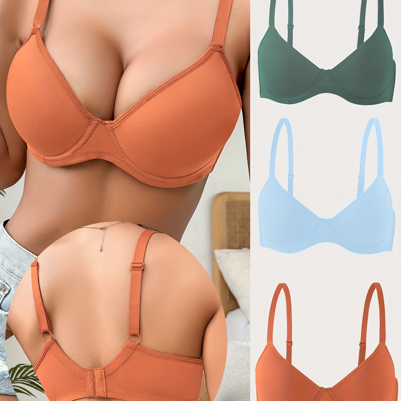 Seamless Solid Cotton Push-Up Bra Set for Women Comfortable Lingerie