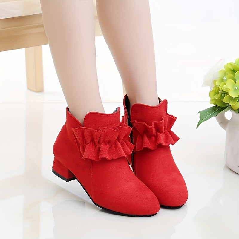 Girls Ankle High Zipper Platform Wedge Boots with Rubber Sole