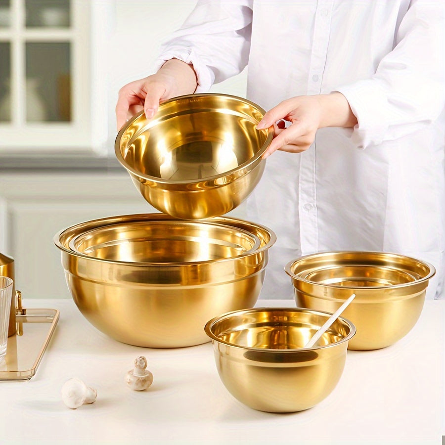 Stainless Steel Mixing Bowl Set with Lids, Gold, Various Sizes, Dishwasher Safe