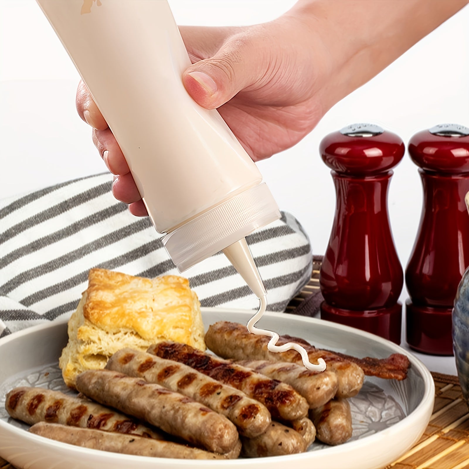 Set of 3 Plastic Squeeze Bottles 250ml Kitchen Use