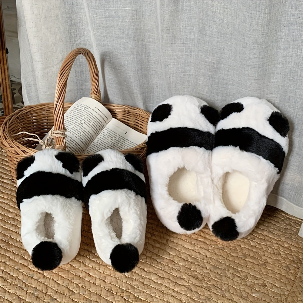 Unisex Cotton Plush Panda Slippers for Couples Non-Slip Socks