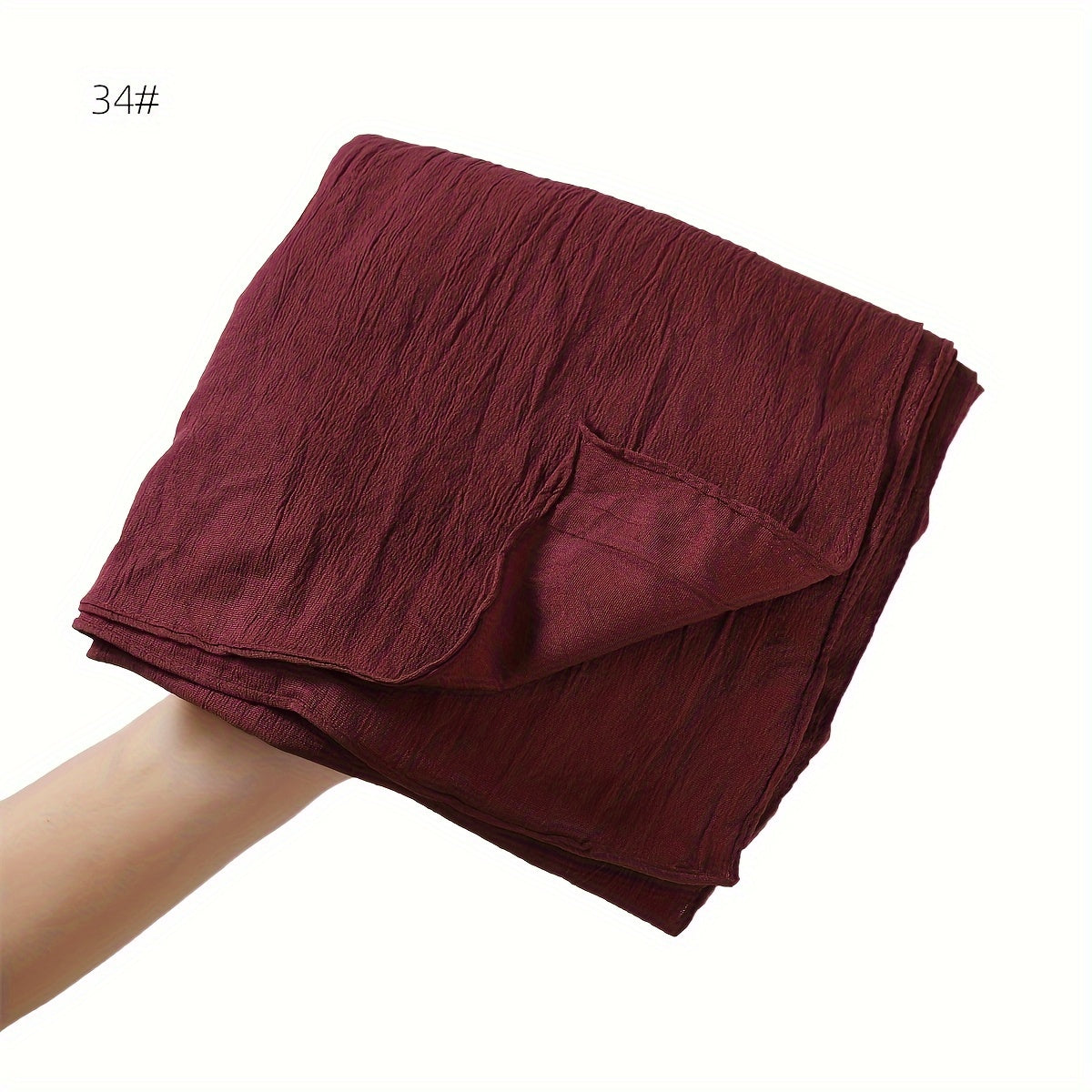 Breathable Muslim Women Hijab Solid Color Casual Crinkled Texture Sun and Wind Protection